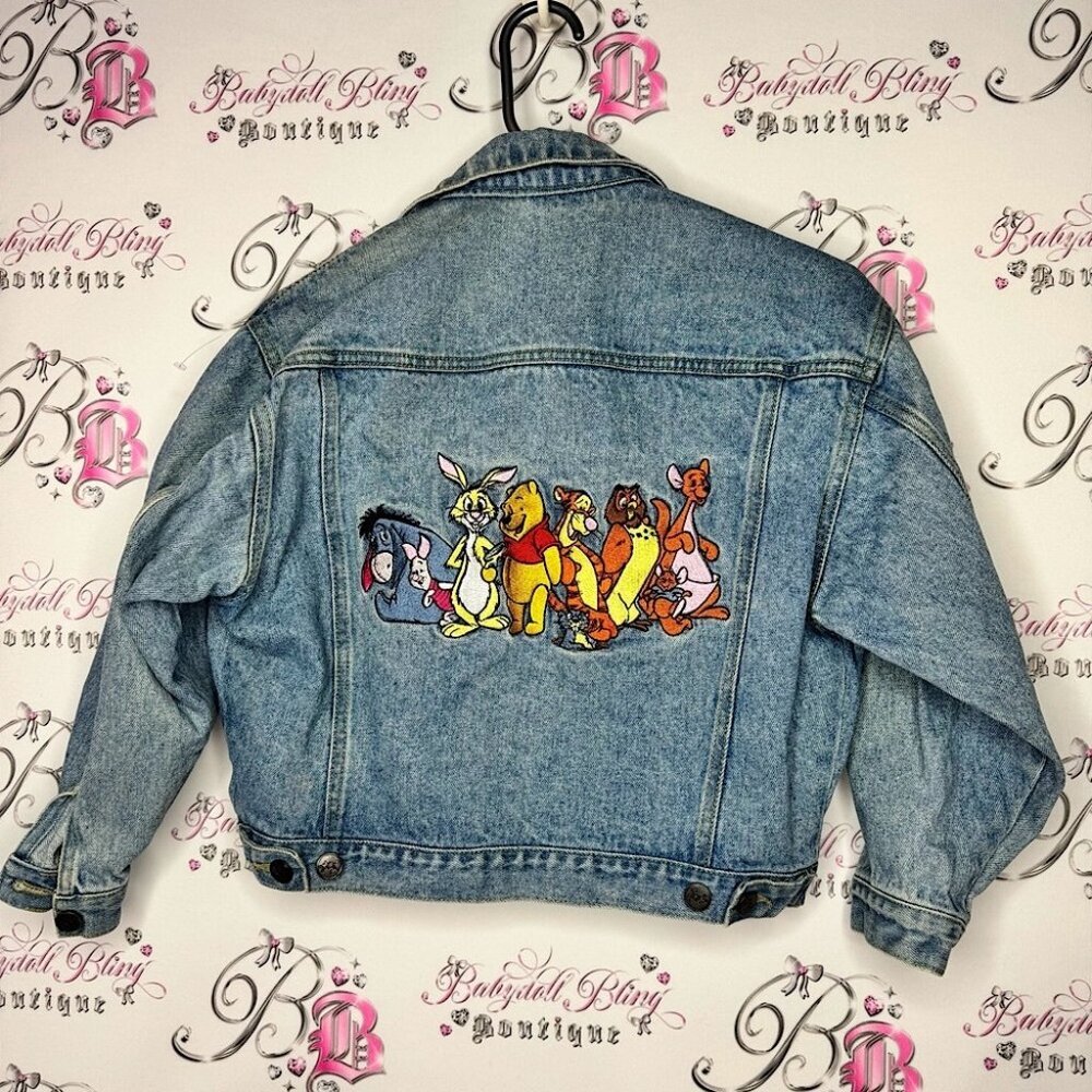 Disney Pooh bear Blue Denim Jacket vintage Disney store embroidered Jean coat